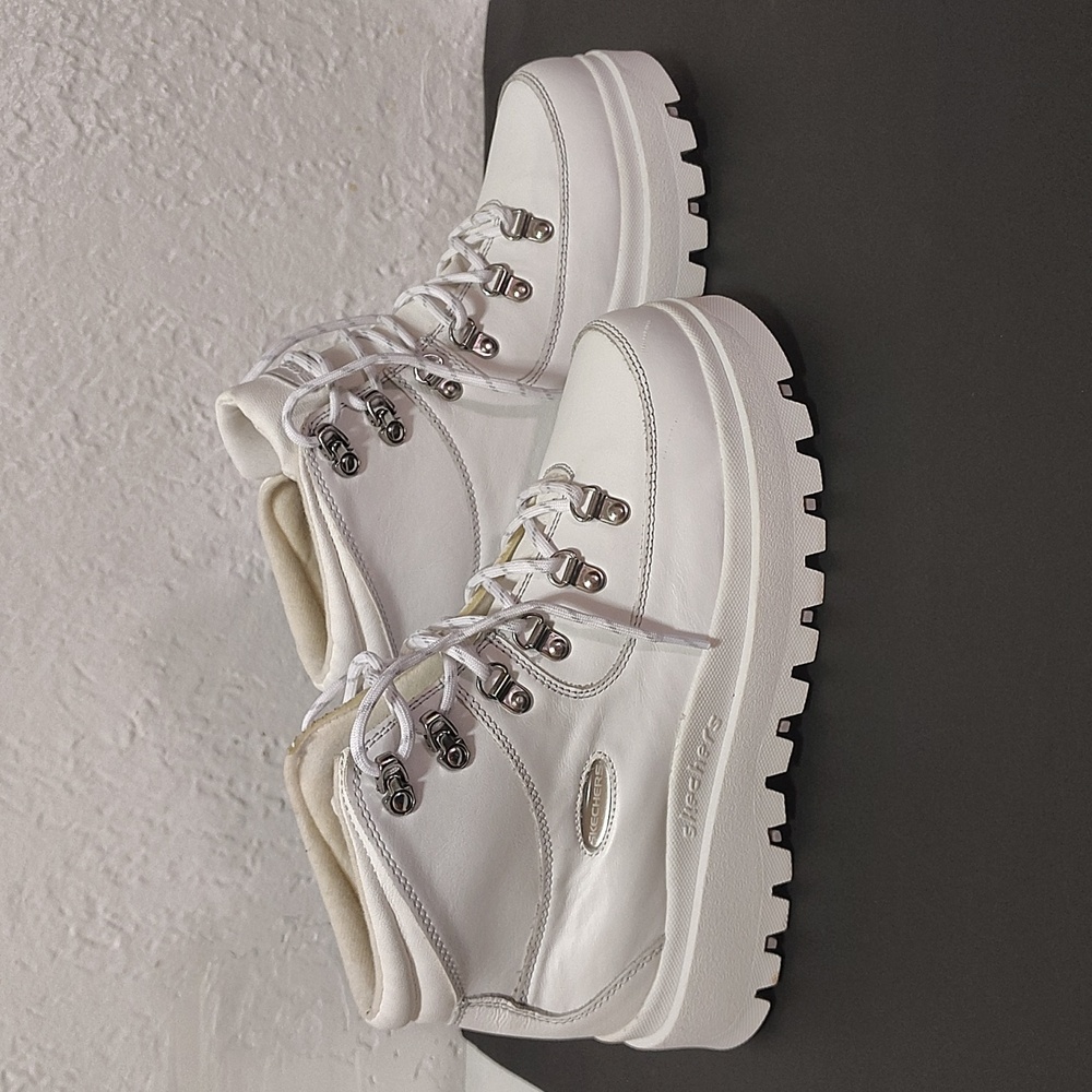 Skechers Shindigs Renegade Heart Women Size 9 Retro White Lace-up Boots Vintage - Picture 4 of 11